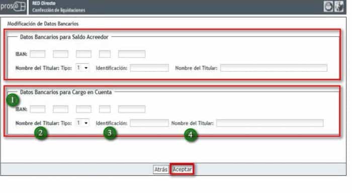 Introducir modificar datos bancarios Sistema RED